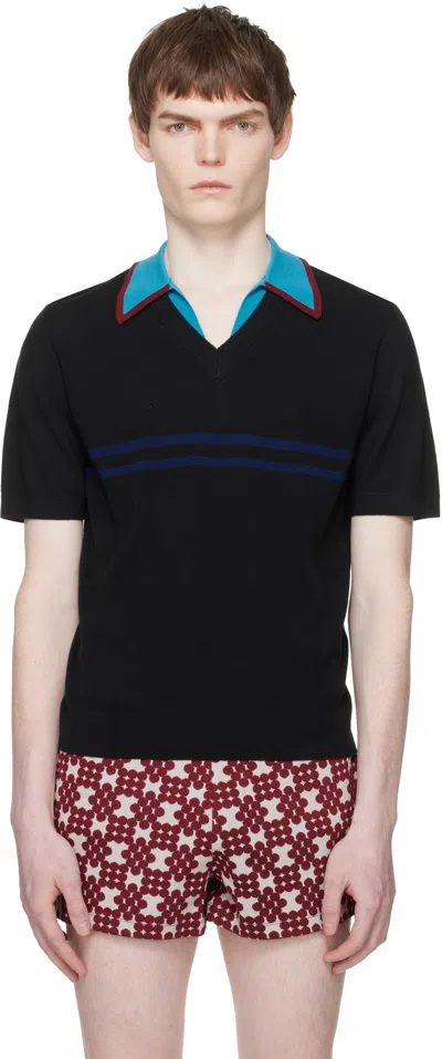 Dries Van Noten Black Merino Wool Polo