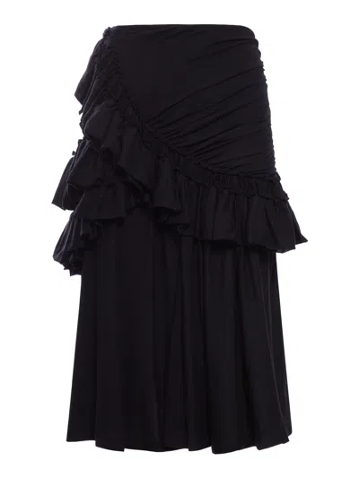 Dries Van Noten Black Midi Skirt With Ruffles And Drapes