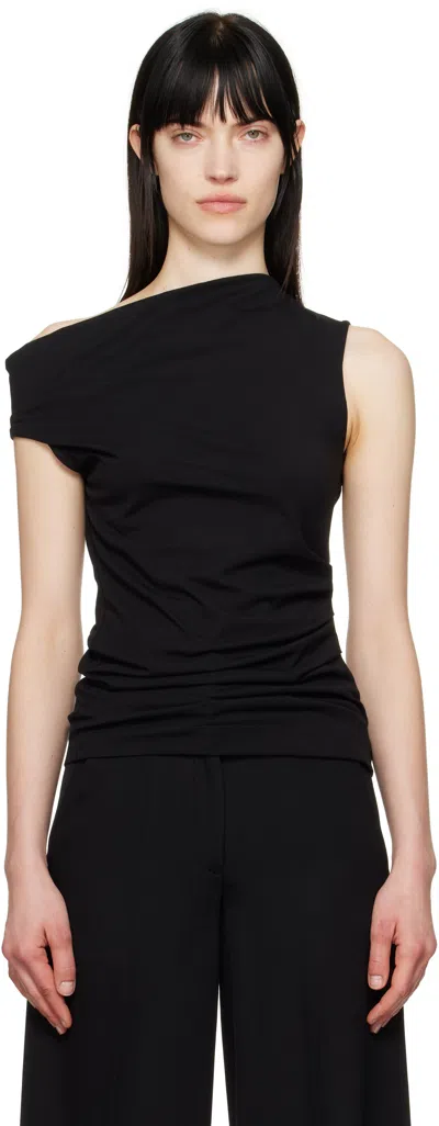 Dries Van Noten Black Off-shoulder Jersey Tank Top In 900 Black