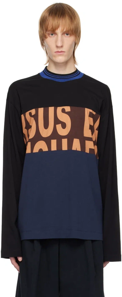 Dries Van Noten Black Paneled Long Sleeve T-shirt In 900 Black