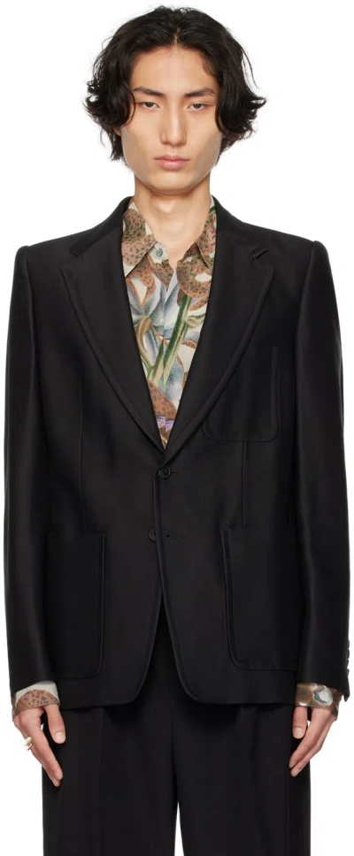 Dries Van Noten Black Patch Pocket Blazer In 900 Black