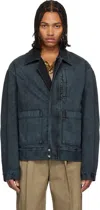 Dries Van Noten Black Patch Pocket Denim Jacket In Blue