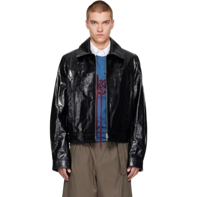 Dries Van Noten Black Polished Leather Jacket