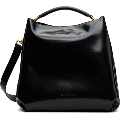 Dries Van Noten ブラック ポリッシュドレザー メッセンジャーバッグ In Black 900