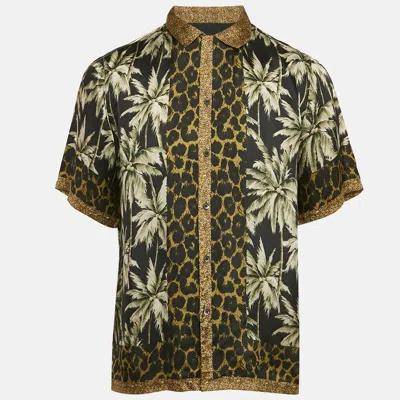 Pre-owned Dries Van Noten Black Print Crepe Short Sleeve Shirt L