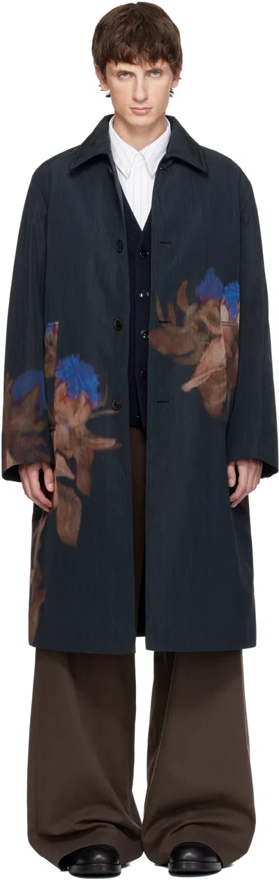 DRIES VAN NOTEN BLACK PRINTED COAT