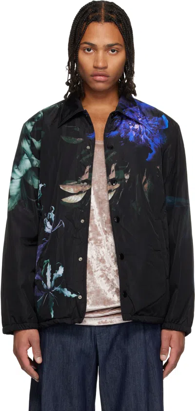Dries Van Noten Artistic Floral Print Casual Jacket In Black