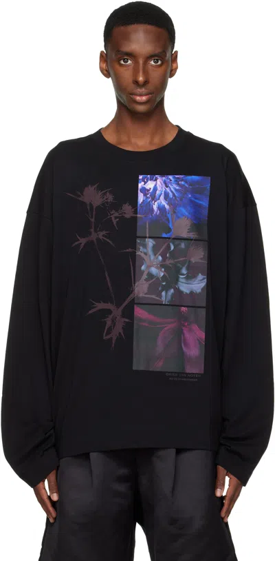 Dries Van Noten Long-sleeve Graphic Floral Print T-shirt In Blue