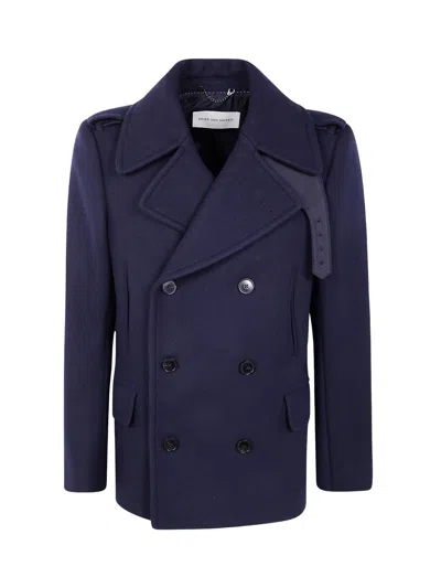 Dries Van Noten Black Rafaell Double-breasted Peacoat In Blue
