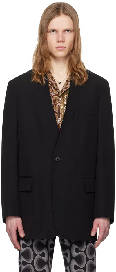 Dries Van Noten Black Raw Edge Blazer In 900 Black