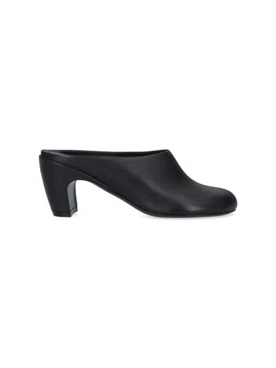 Dries Van Noten Black Rounded Toe Slip-on Leather Mules