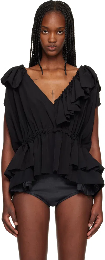 Dries Van Noten Black Ruffled Blouse