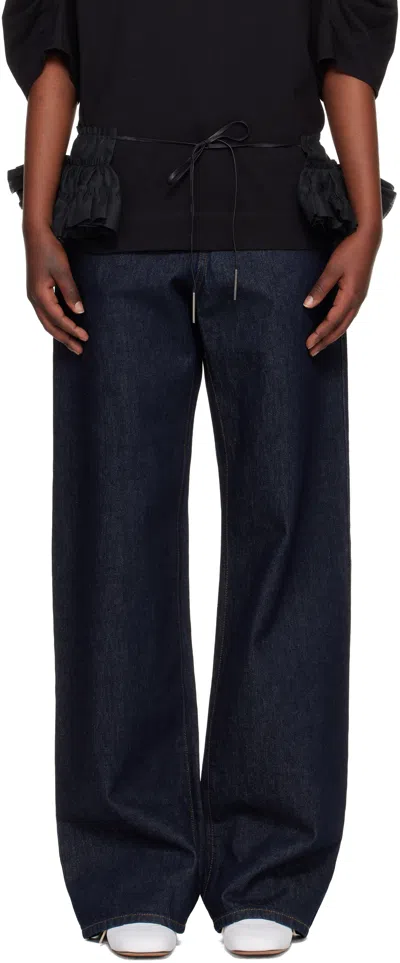 Dries Van Noten Black Ruffled Cotton Waist Belt