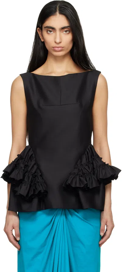 Dries Van Noten Black Ruffled Peplum Blouse