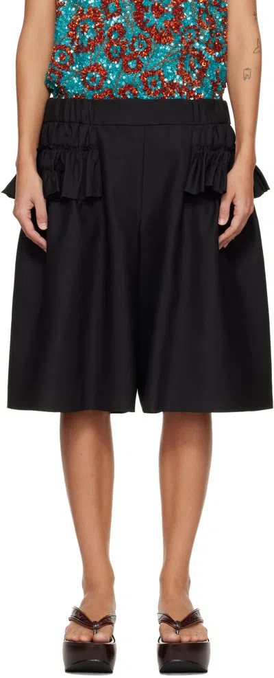 Dries Van Noten Black Ruffled Shorts