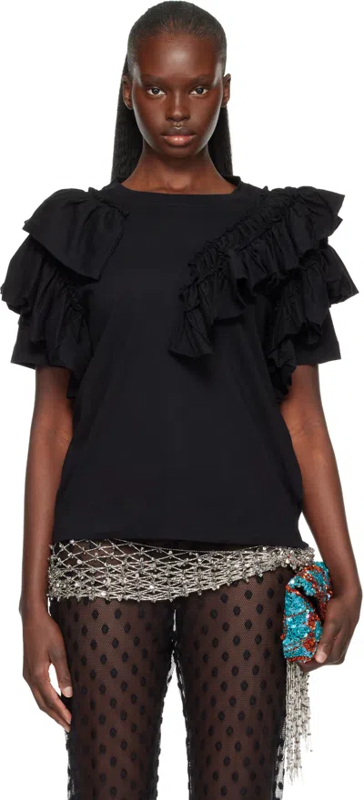 Dries Van Noten Black Ruffled T-shirt