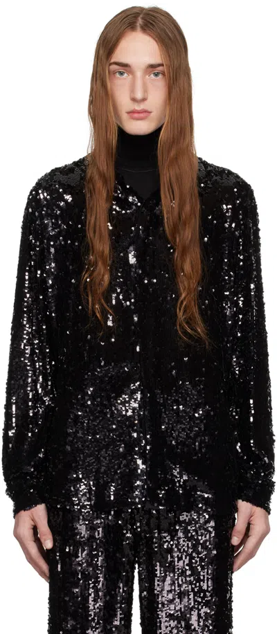 Dries Van Noten Black Sequin Shirt In 900 Black