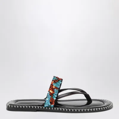 Dries Van Noten Black Sequined Mini Thong Slip-on Sandals In Multi