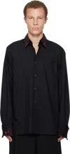 Dries Van Noten Black Sequinned Trim Shirt In Black