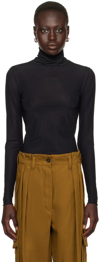 Dries Van Noten Black Sheer Turtleneck In 900 Black