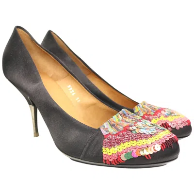 Pre-owned Dries Van Noten Black Silk With Colours Sequins Pumps