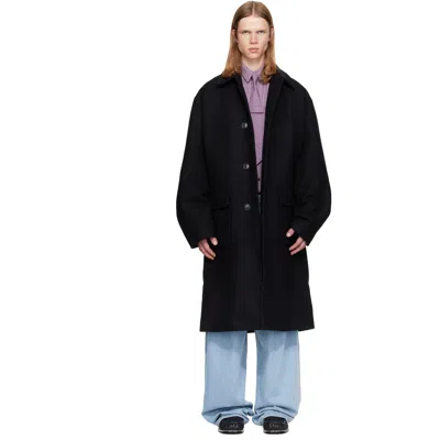 Dries Van Noten Black Single-breasted Wool Coat In Black 900