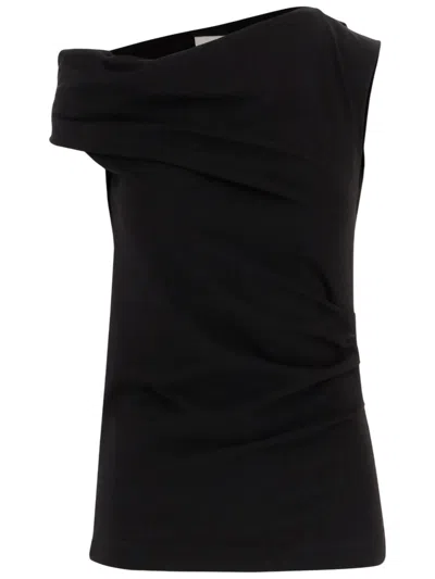 Dries Van Noten Black Solid One Shoulder Top In Blue