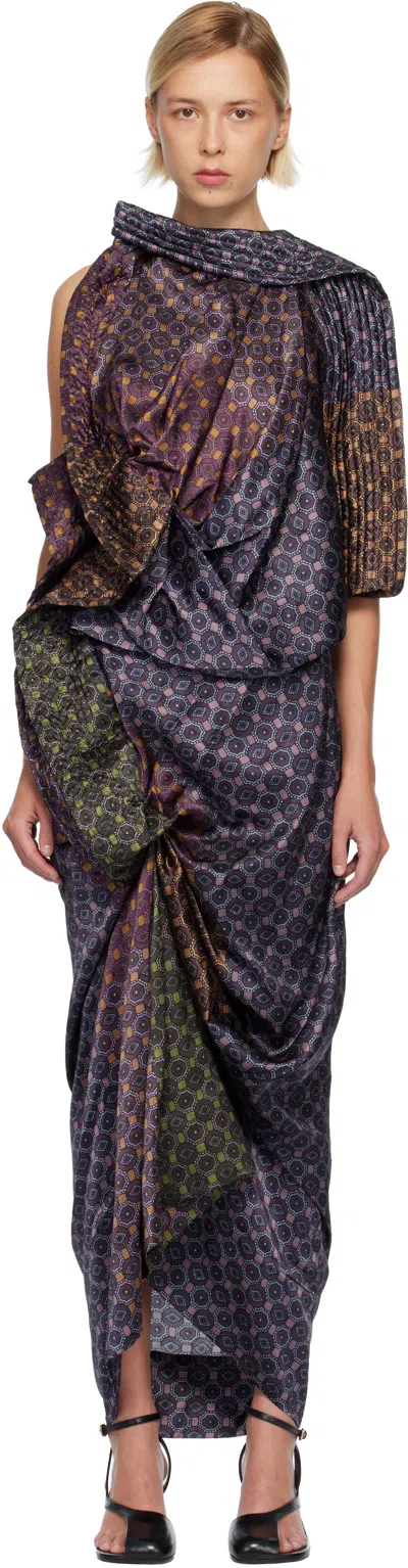 Dries Van Noten Black Striped Maxi Dress In Multi