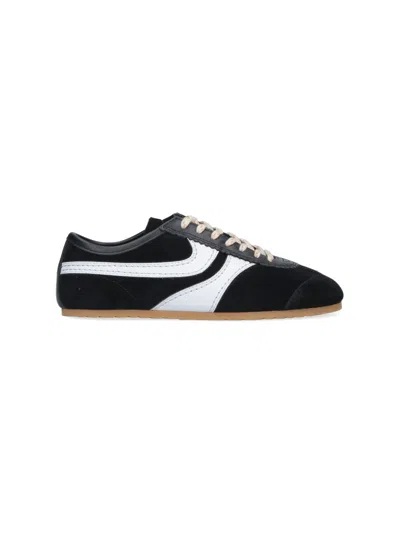 Dries Van Noten White Leather Striped Suede Sneakers In Black