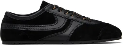 Dries Van Noten Double Lacing Suede Sneakers With Leather Inserts In Black