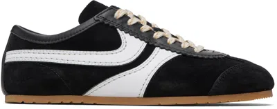 Dries Van Noten Suede Sneakers Leather Inserts Contrasting Panels In Black