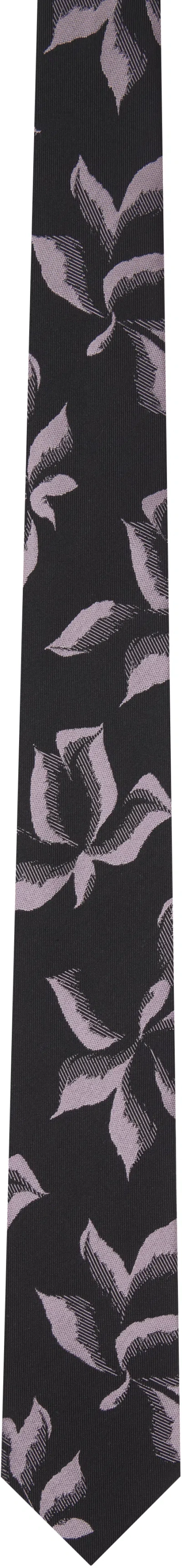Dries Van Noten Black 'suminagashi Petals' Printed Narrow Silk Tie