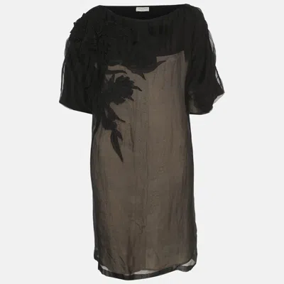 Pre-owned Dries Van Noten Black Tulle Shirt Dress M