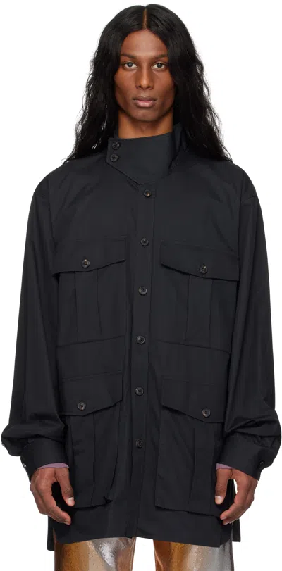 Dries Van Noten Black Twill Overshirt In 900 Black