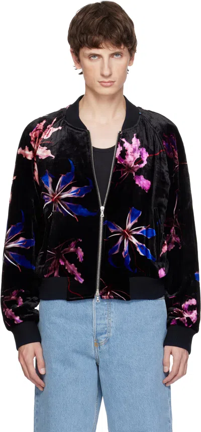 Dries Van Noten Black Velvet Bomber Jacket