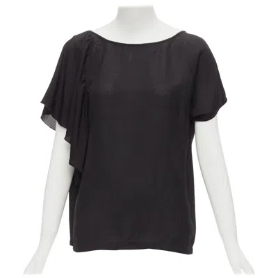 Pre-owned Dries Van Noten Black Viscose Linen Asymmetric Flutter Sleeve Blouse Top Fr40 L