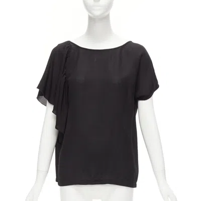 Pre-owned Dries Van Noten Black Viscose Linen Asymmetric Flutter Sleeve Blouse Top Fr40 L