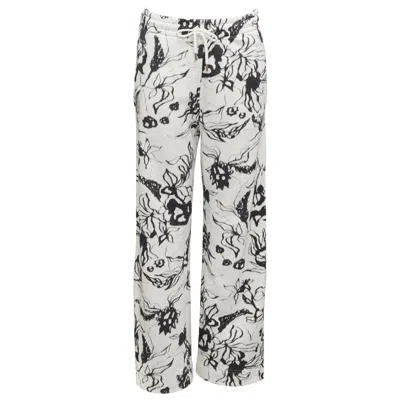 Pre-owned Dries Van Noten Black White Cotton Blurry Abstract Floral Print Sweatpants S