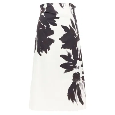 Dries Van Noten Black White Cotton Watercolor Floral Print Midi Skirt Fr38 M