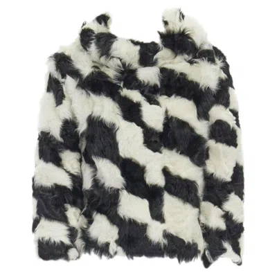 Pre-owned Dries Van Noten Black White Tjekian Goat Fur High Neck Boxy Sweater Top S