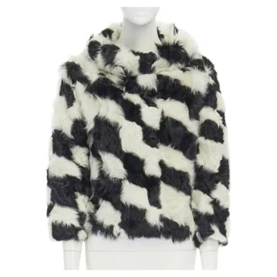 Pre-owned Dries Van Noten Black White Tjekian Goat Fur High Neck Boxy Sweater Top S