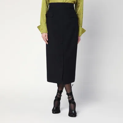 DRIES VAN NOTEN BLACK WOOL AND MOHAIR MIDI SKIRT