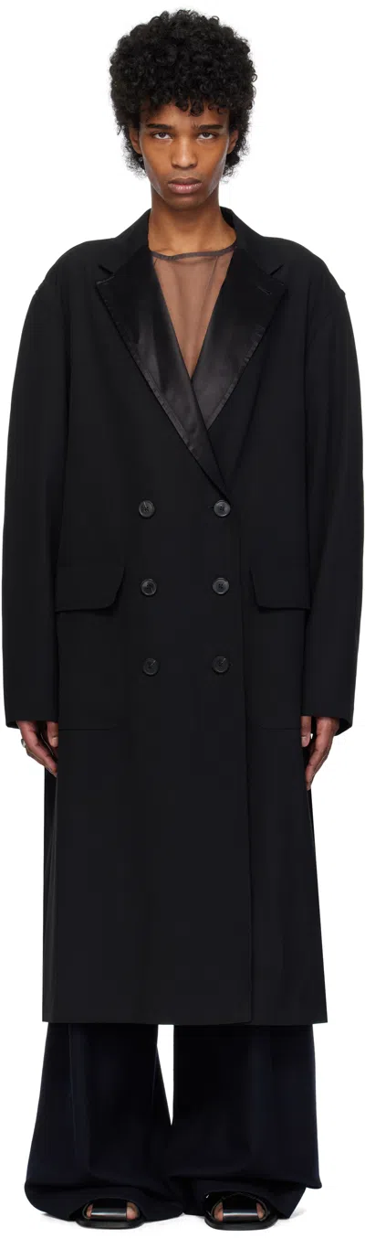 Dries Van Noten Black Wool Barathea Coat In 900 Black