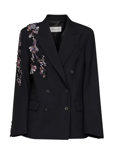 Dries Van Noten Black Wool Barrysta Double-breasted Embroidered Jacket