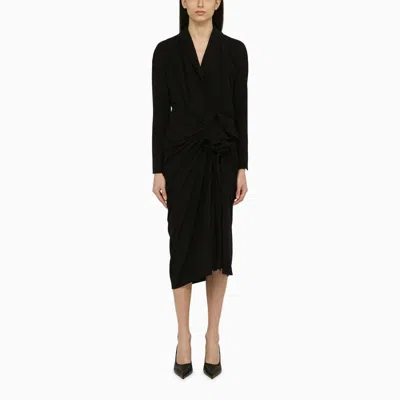 DRIES VAN NOTEN DRIES VAN NOTEN BLACK WOOL-BLEND DRESS WITH DRAPE