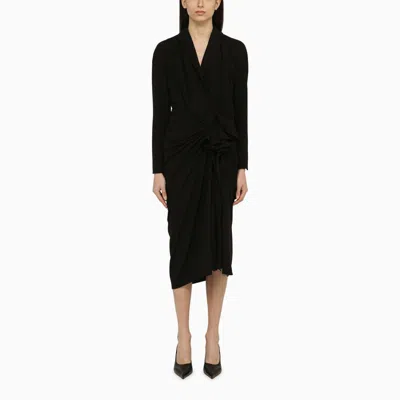 Dries Van Noten Black Wool-blend Dress With Drape Women