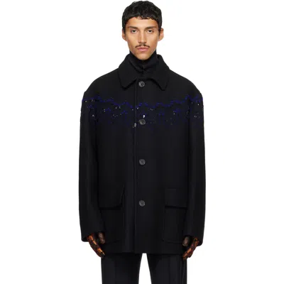 Dries Van Noten Wool Blend Randale Coat Collar Detail In Black