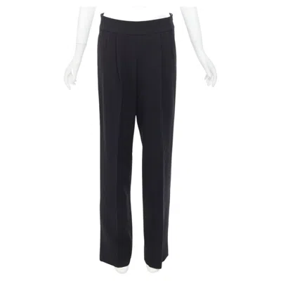 Pre-owned Dries Van Noten Black Wool Cotton Pleated Front Wide Leg Trousers Pants Fr38 M