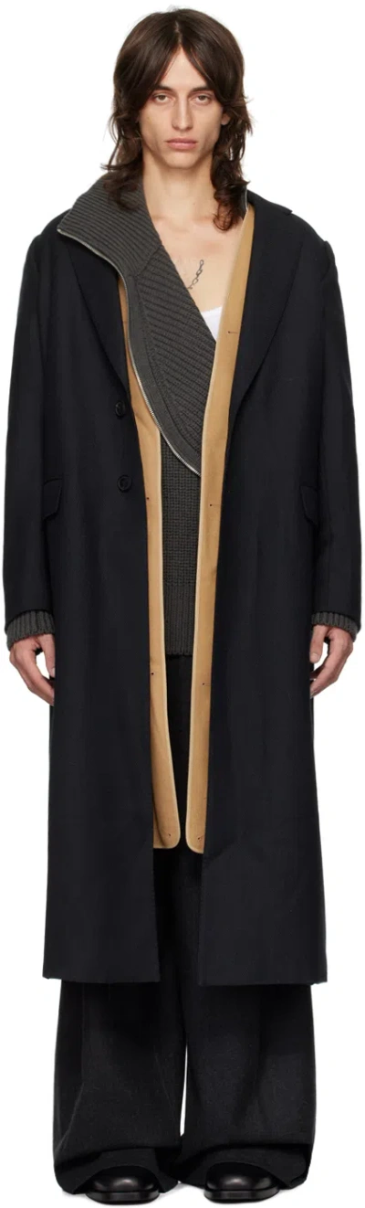 Dries Van Noten Black Wool Layered Coat In 900 Black