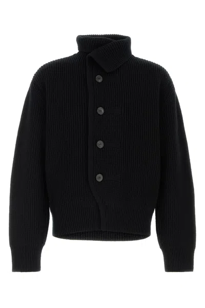 Dries Van Noten Mens Black Marino High-neck Wool Cardigan In Animal Print